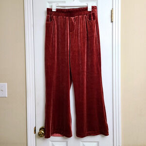 NWT Attitudes By Renee Velvet Wide Leg Pants Red Stretchy Cozy Casual Size M